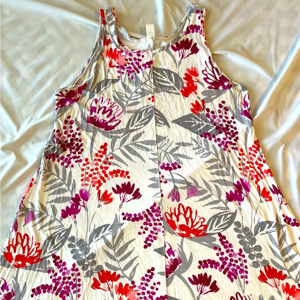 Sleeveless White and Floral Jersey Dress
